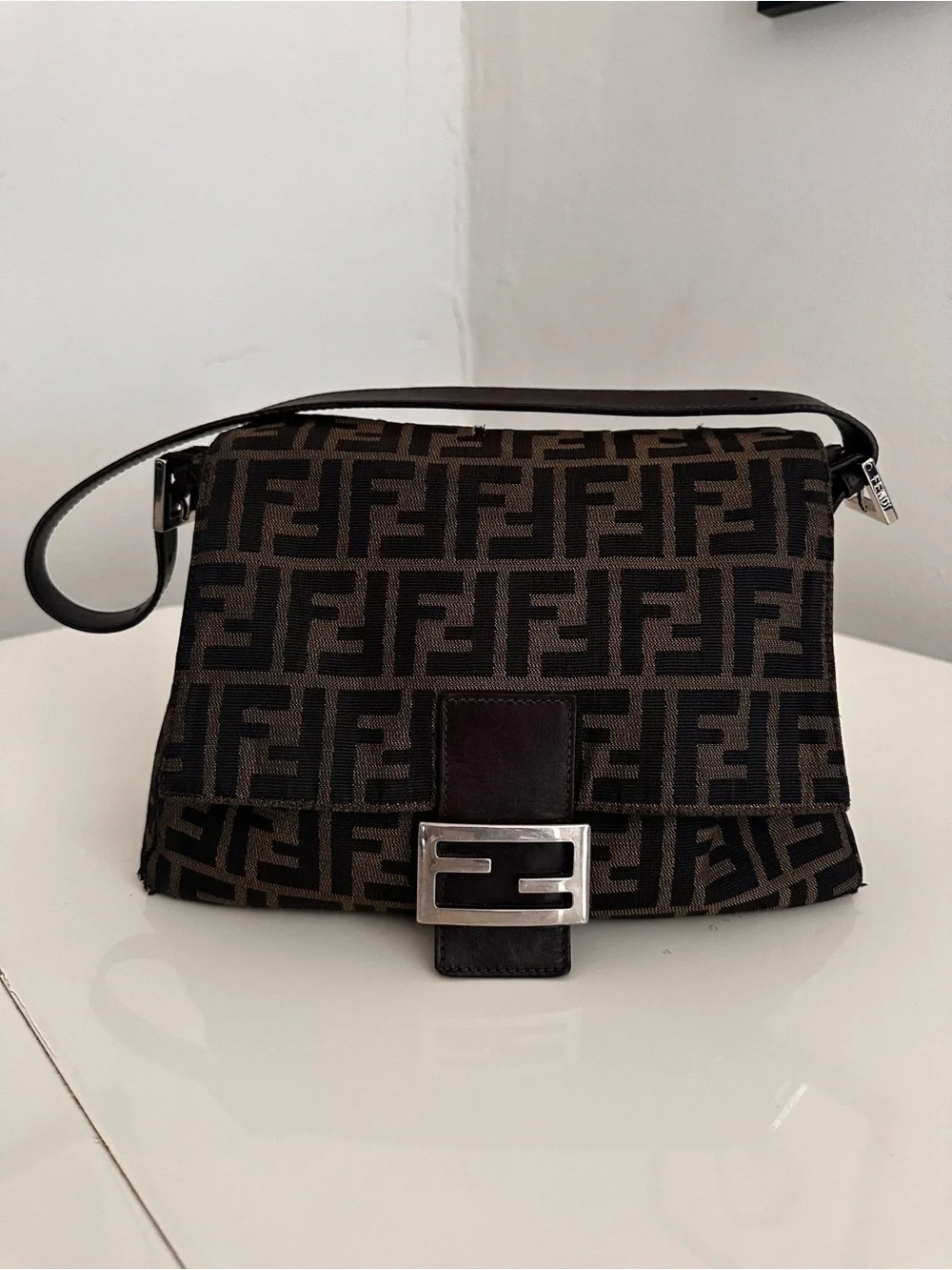 Fendi Black and Brown FF Logo Shoulder Bag